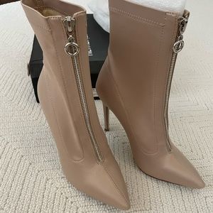Champagne Satin Zip Front Sock Boot